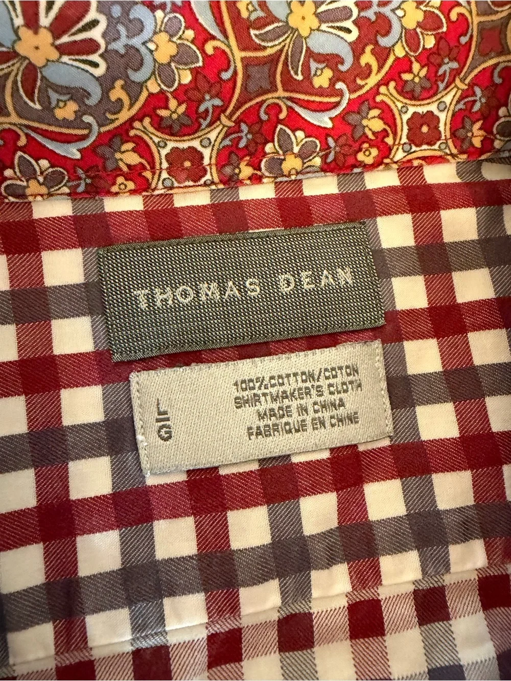 Thomas Dean Shirt Mens Large Red Gingham Check Button Front Long Sleeve - Picture 5 of 10